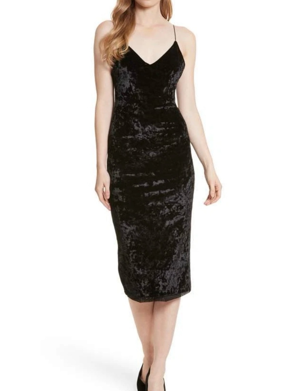 Alice + Olivia Black Cate Velvet Midi Slip Dress Black Cocktail Date Size 2